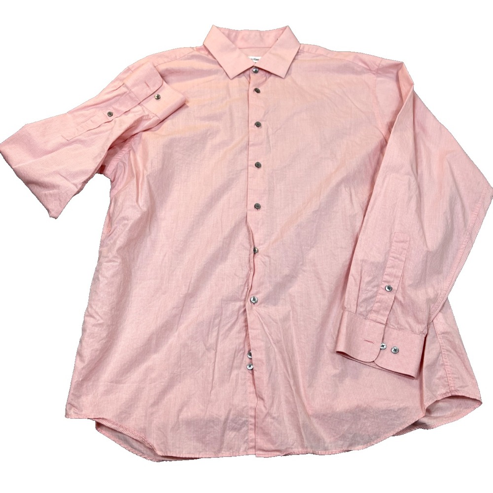 Calvin Klein Shirt Mens 17 34/35 Pink Mini Check Regular Fit Mens Large